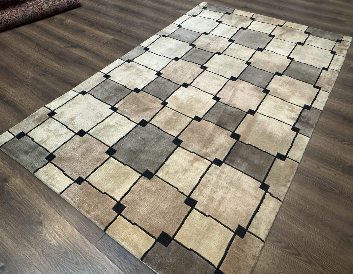 Tibetan Wool Rug 5x8, Contemporary Modern Carpet, Abstract Design, Soft Thick Pile, Pair B - Jewel Rugs, view 3