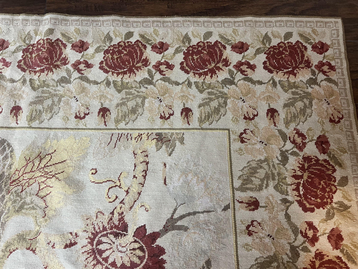 Extra Large Needlepoint Rug 14 x 20, Vintage Handwoven Handmade Wool Flatweave Carpet, Allover Floral Pattern, Elegant European Deisgn Rug - Jewel Rugs, view 11