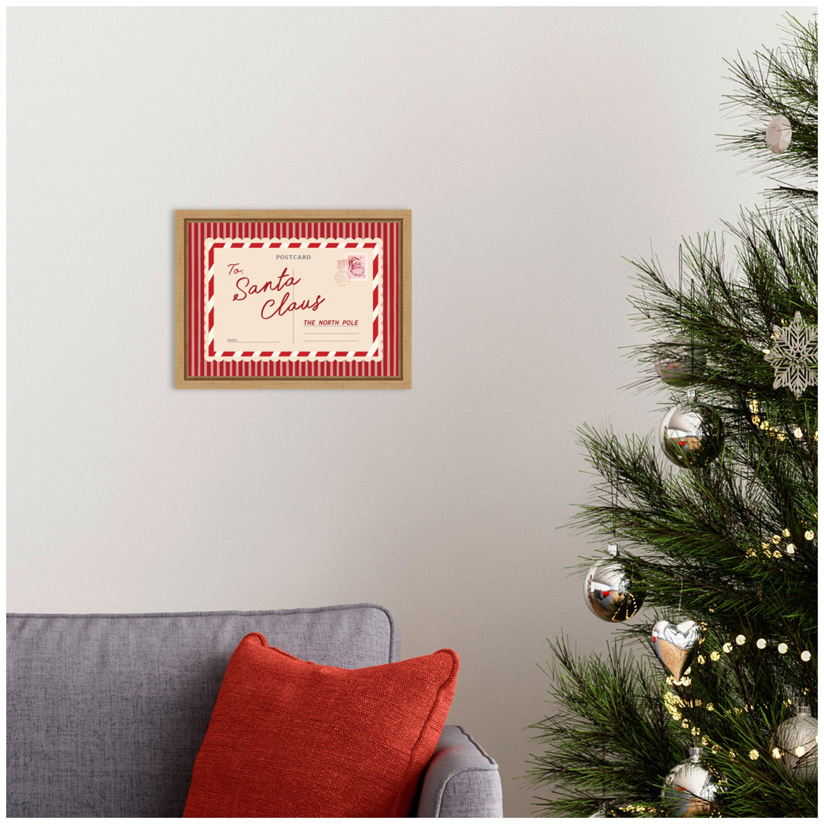 Vintage Santa Claus Postcard by Lucky Guava Framed Canvas Wall Art Print