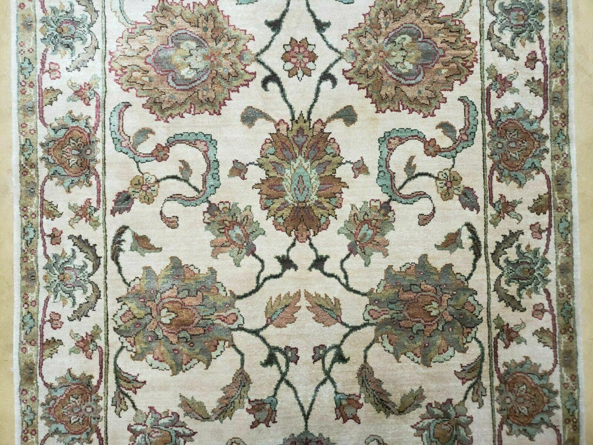 4x12 Vintage Oriental Runner Rug Hand Knotted Indian Agra Wool Tea Washed Beige - Jewel Rugs, view 4
