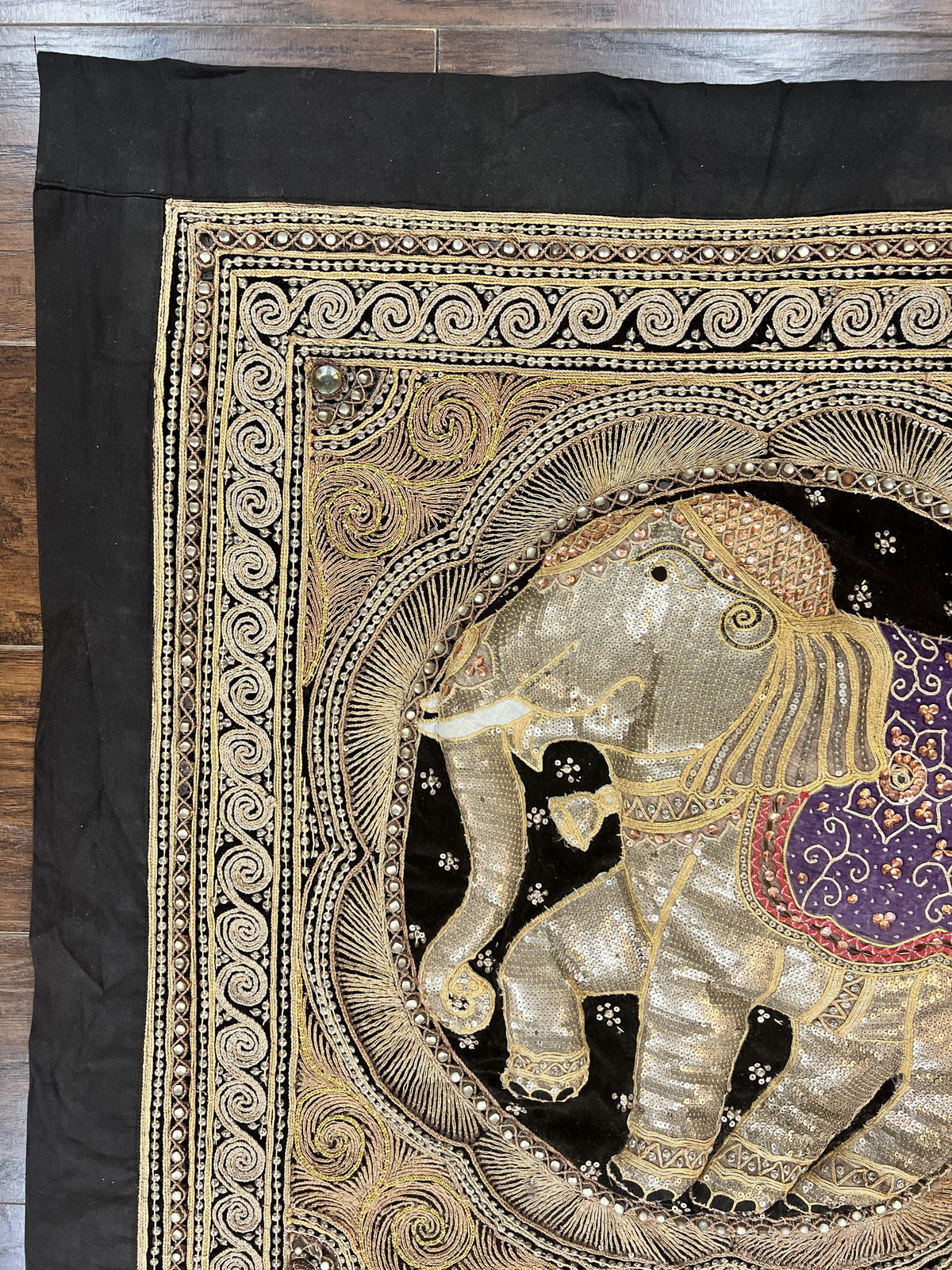 Indian Embroidery 3x3, Elephant Design, Detailed Needlepoint, Beadwork - Jewel Rugs, view 6