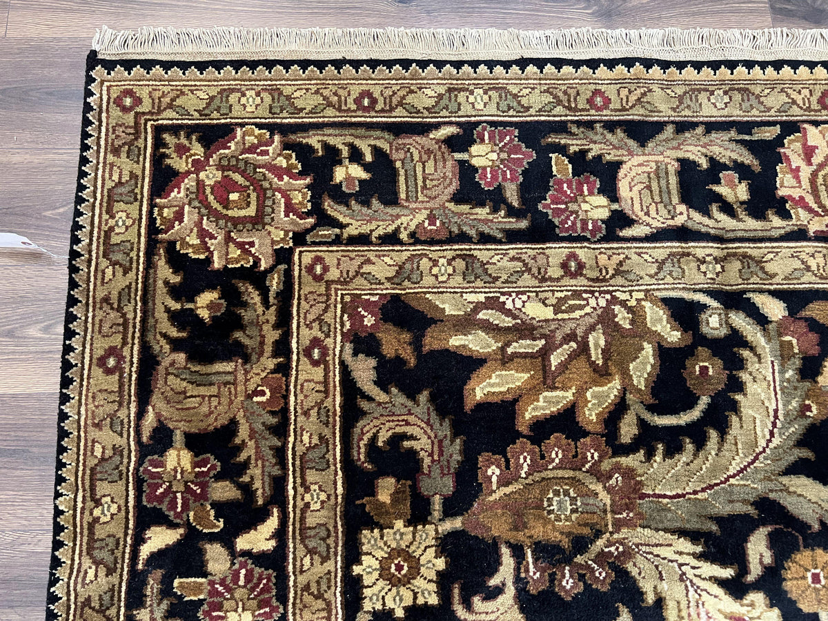 Indo Mahal Sultanabad Rug 8x11, Vintage Indian Oriental Carpet, Wool Handmade Floral Rug 8 x 11 ft, Black Beige Tan, Large Flowers Allover - Jewel Rugs, view 7
