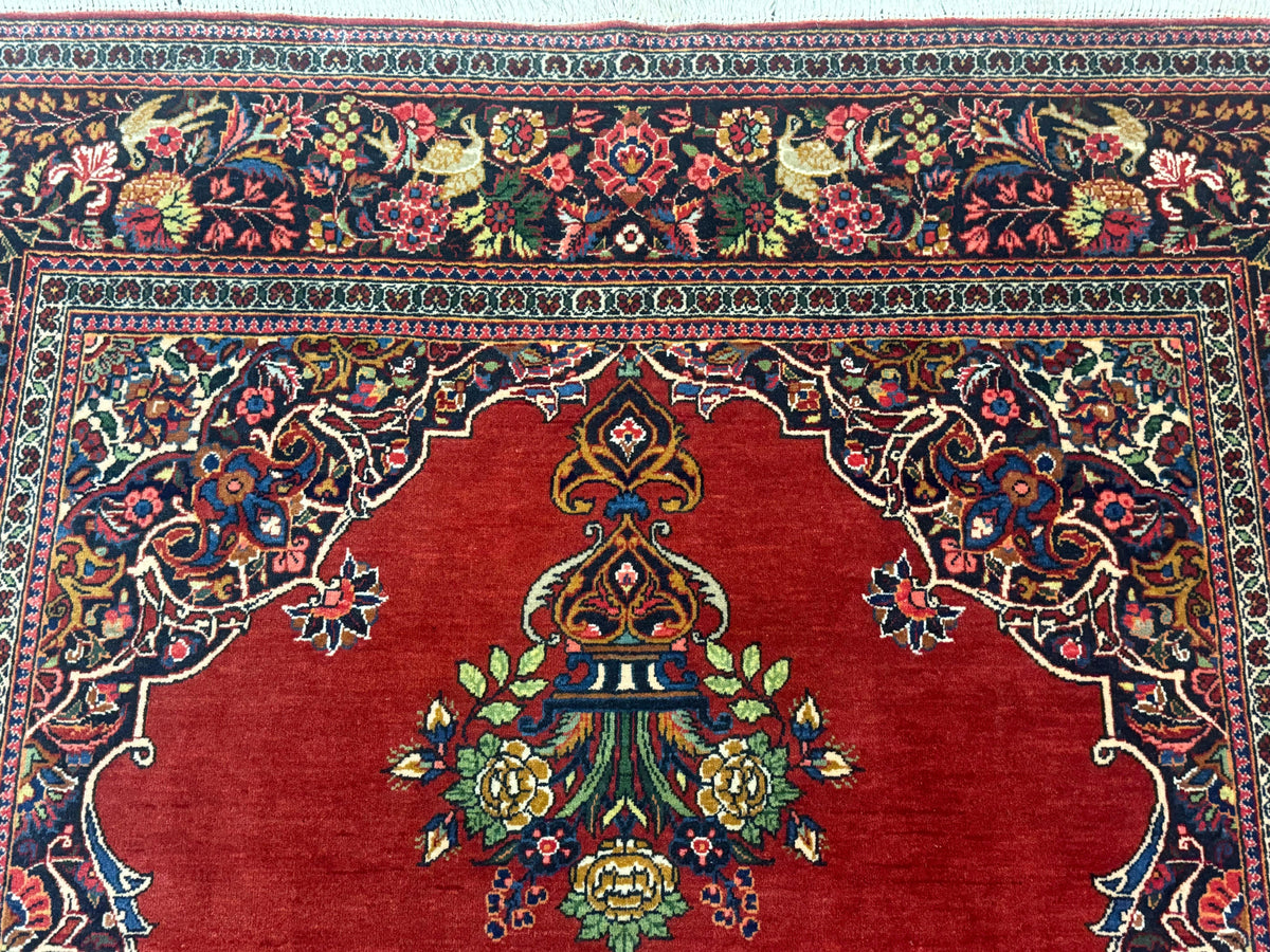 Red Persian Kashan Rug 4x6, Very Fine 260 KPSI, Red and Navy Blue Persian Carpet, Semi Open Field - Jewel Rugs, view 4
