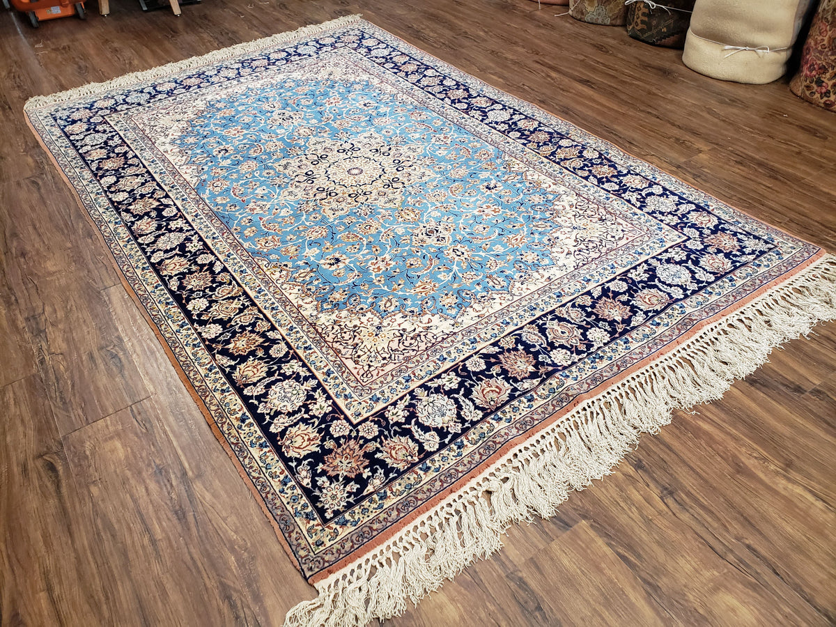 Persian Isfahan Rug, Kork Wool on Silk Foundation, Sky Blue, Hand-Knotted, 5' 1" x 7' 8" - Jewel Rugs, view 12