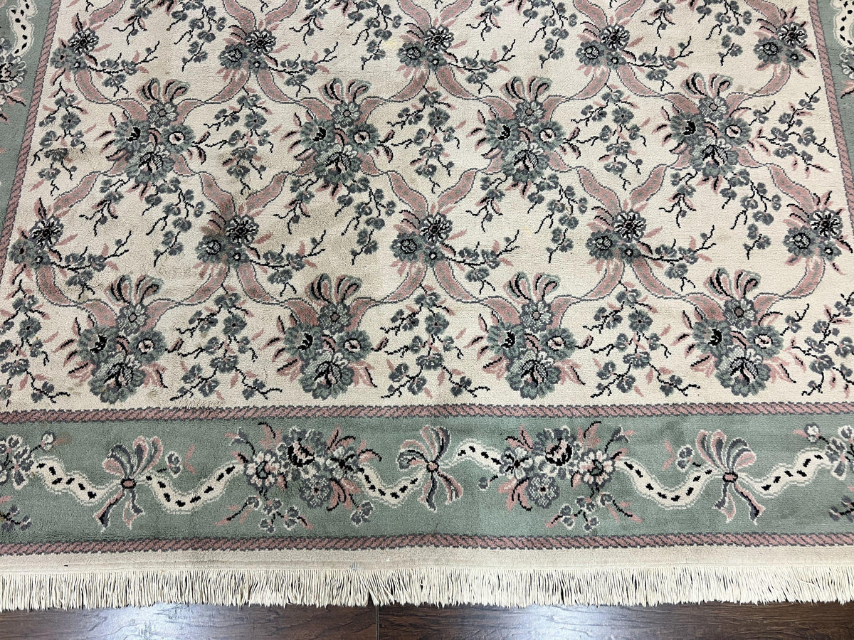 Belgium Power Loomed Rug 8x11, Ivory and Green, Wool Carpet, Floral - Jewel Rugs, view 5