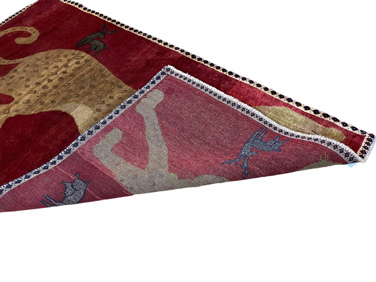 3.5 X 6 Handmade New Vintage Quality Wool Rug Leopard Red Tribal Hand-Knotted - Jewel Rugs, view 8