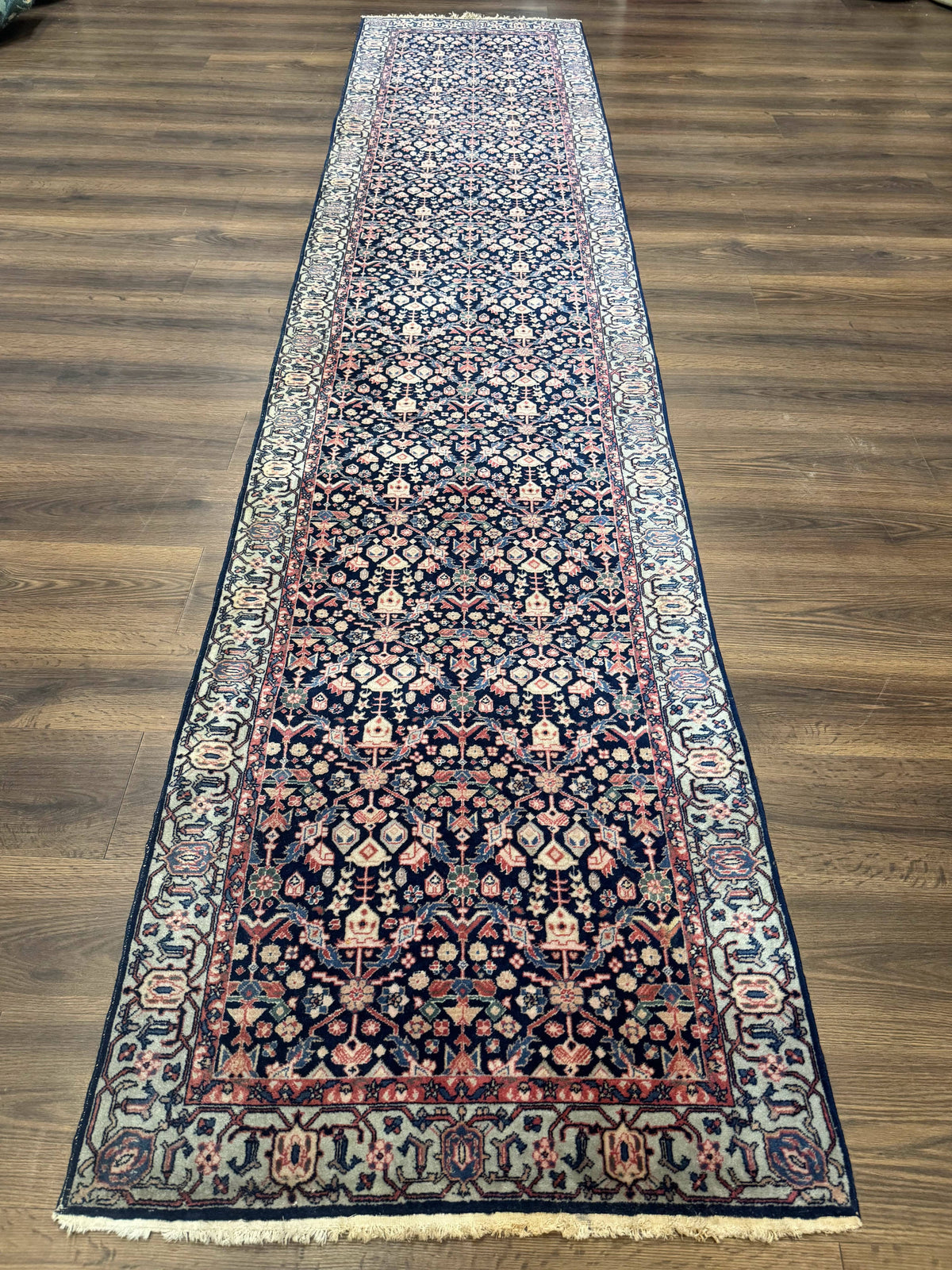 Indo Persian Runner Rug 2.8 x 12, Navy Blue, Floral, Fine 270 KPSI - Jewel Rugs, view 2