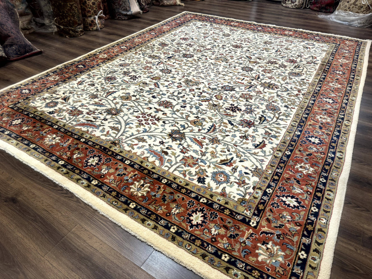 Indo Persian Rug 9x12, Ivory and Red, Traditional Wool Oriental Carpet - Jewel Rugs, view 2