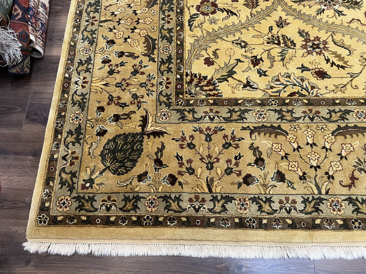 Indo Persian Mahal Rug 10x14, Wool Hand Knotted Oriental Carpet, Cream Floral Allover, Vintage Area Rug 10 x 14, Traditional Rug, Handmade - Jewel Rugs, view 8