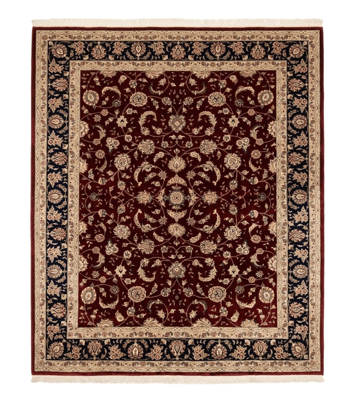 Maroon Persian Area Rug 8x10, Floral Allover, Pak Persian, Wool and Silk Highlights, Traditional Oriental Carpet - Jewel Rugs