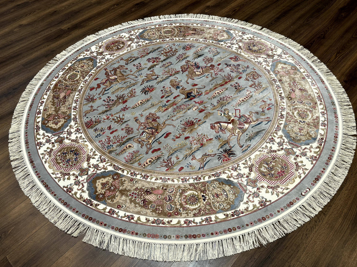 Round Silk Rug 6x6, Hunting Design, Bamboo Silk, Animal Pictorials - Jewel Rugs, view 9