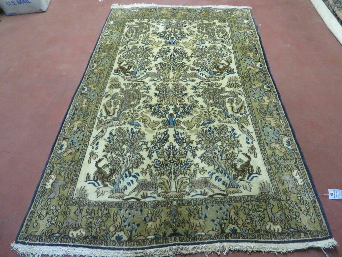 4' X 6 Handmade India Oriental Fine Pictorial Tree Of Life Wool Silk Rug Wow - Jewel Rugs, view 2