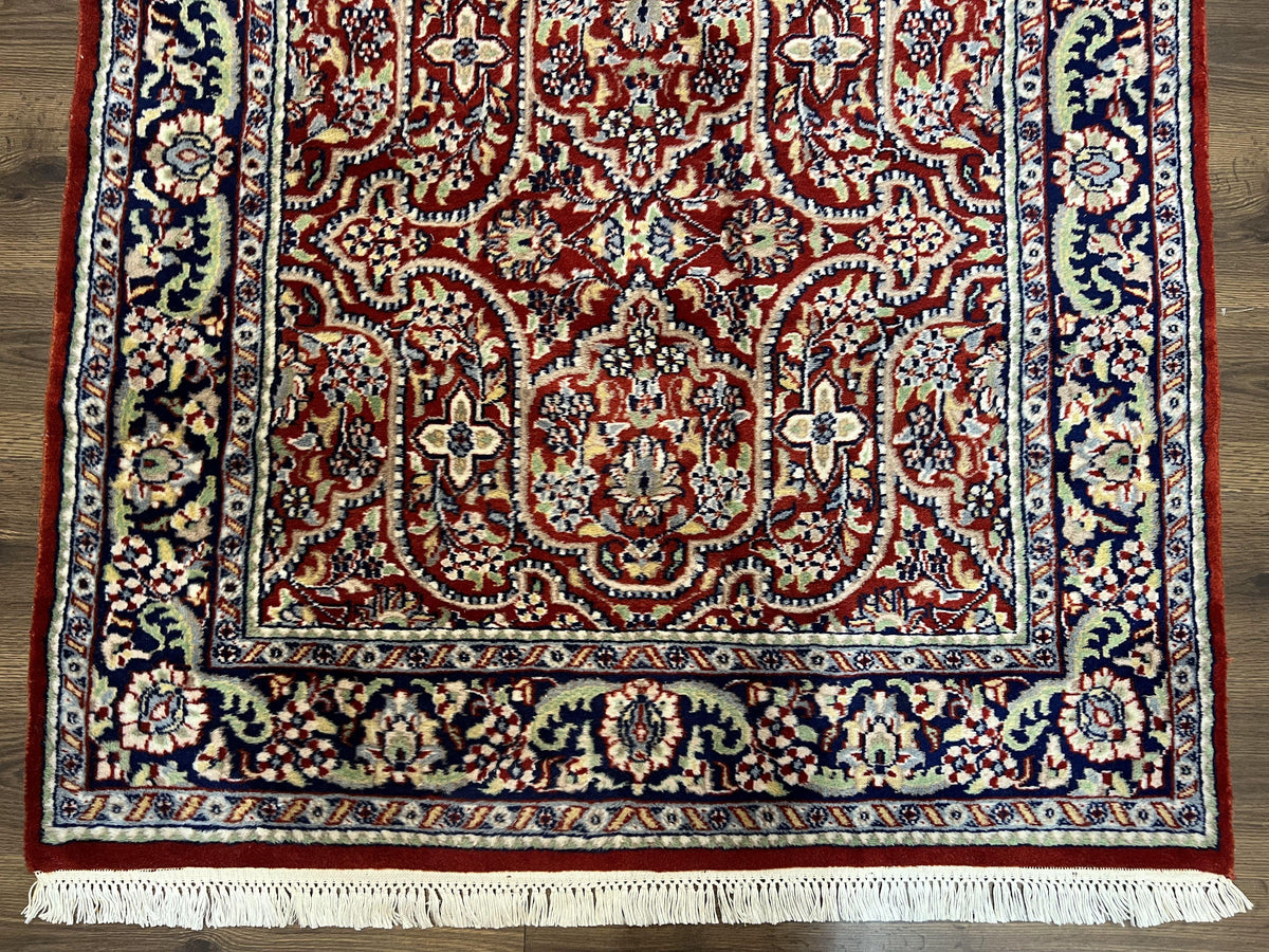 Indo Persian Rug 4x7, Allover Floral Oriental Carpet, Red and Navy Blue, Hand Knotted Indian Kashmiri Traditional Vintage Area Rug 4 x 7 ft - Jewel Rugs, view 6