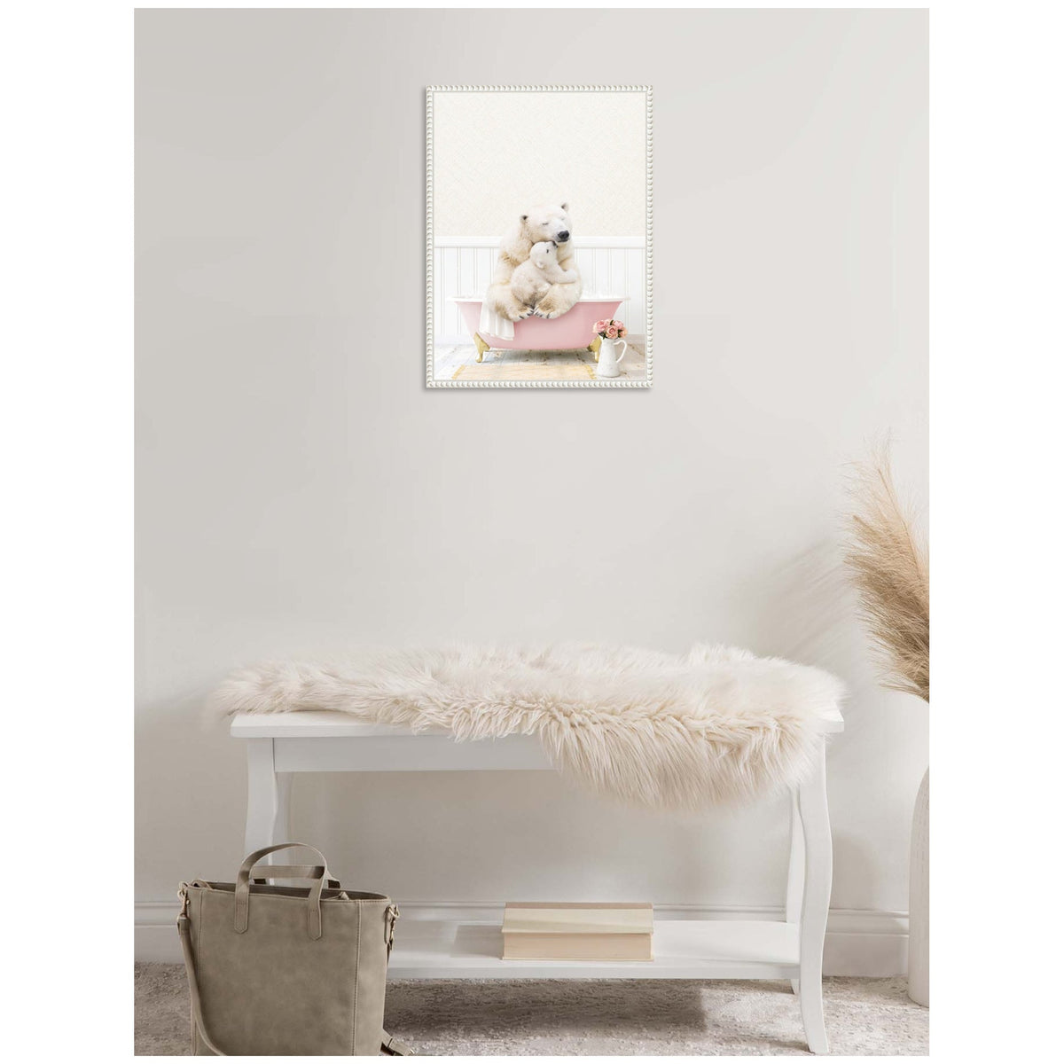 Sylvie Mother and Baby Polar Bear in Cottage Rose Bathtub Framed Canvas by Amy Peterson