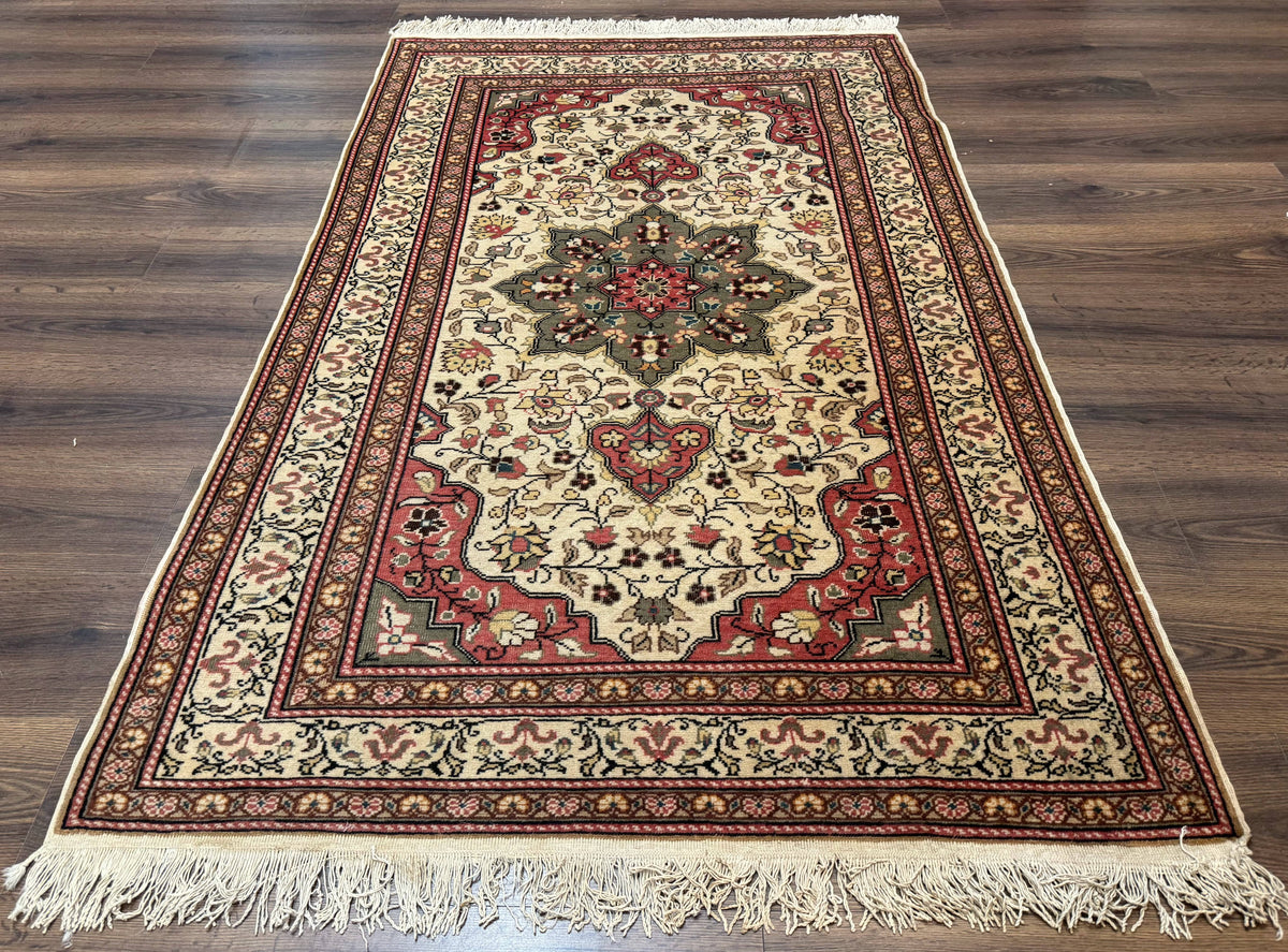 Turkish Sivas Rug 4x6, Floral Medallion, Beige Pink-Red Green, Handmade - Jewel Rugs, view 2