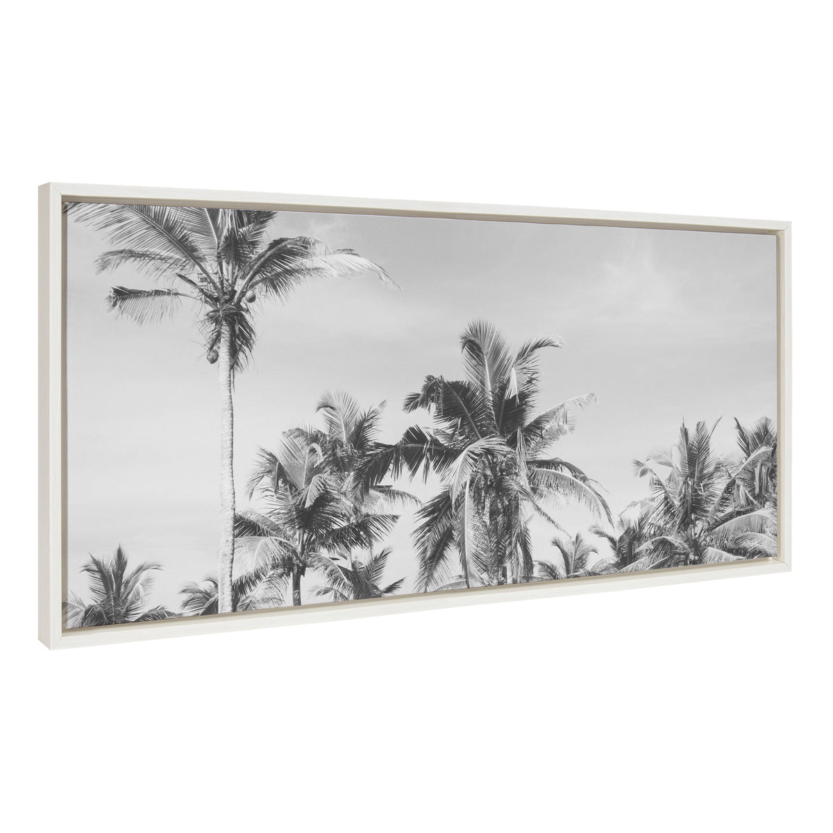 Sylvie Coastal Coconut Palm Tree Beach BW Framed Canvas by The Creative Bunch Studio
