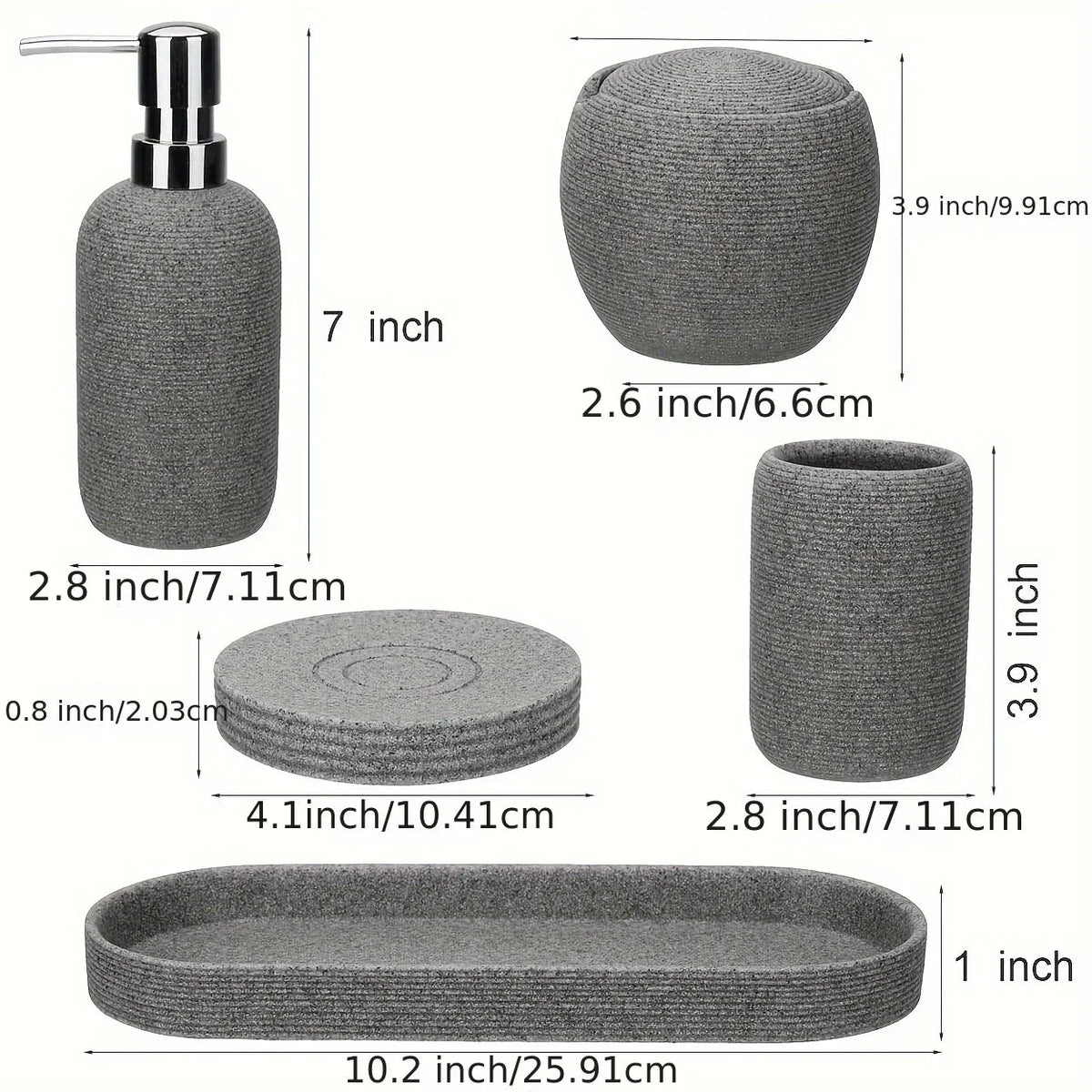 Bathroom Set - Natural Gray Stone 5pcs