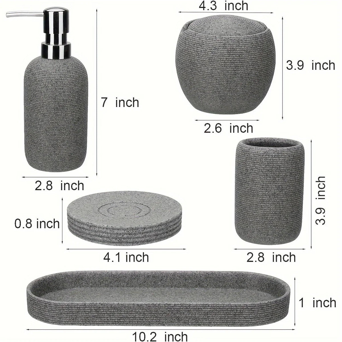 Bathroom Set - Natural Gray Stone 5pcs