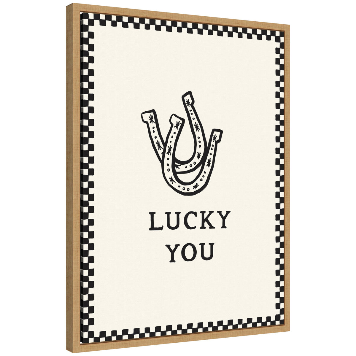 Lucky You Checkerboard Print, Hand Drawn Western Horseshoe Art, Cool Wall Art Motivational Poster by Lucky Guava Framed Canvas Wall Art Print