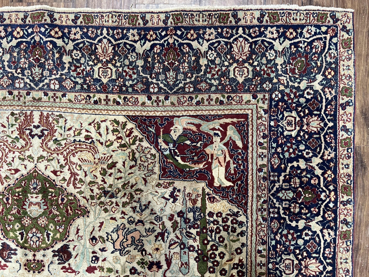 Rare Antique Indian Agra Rug, Early 20th Century Indian Carpet, Animal and Angel Motifs, Hunting Scene, Collectible Oriental Carpet, Wow - Jewel Rugs, view 7