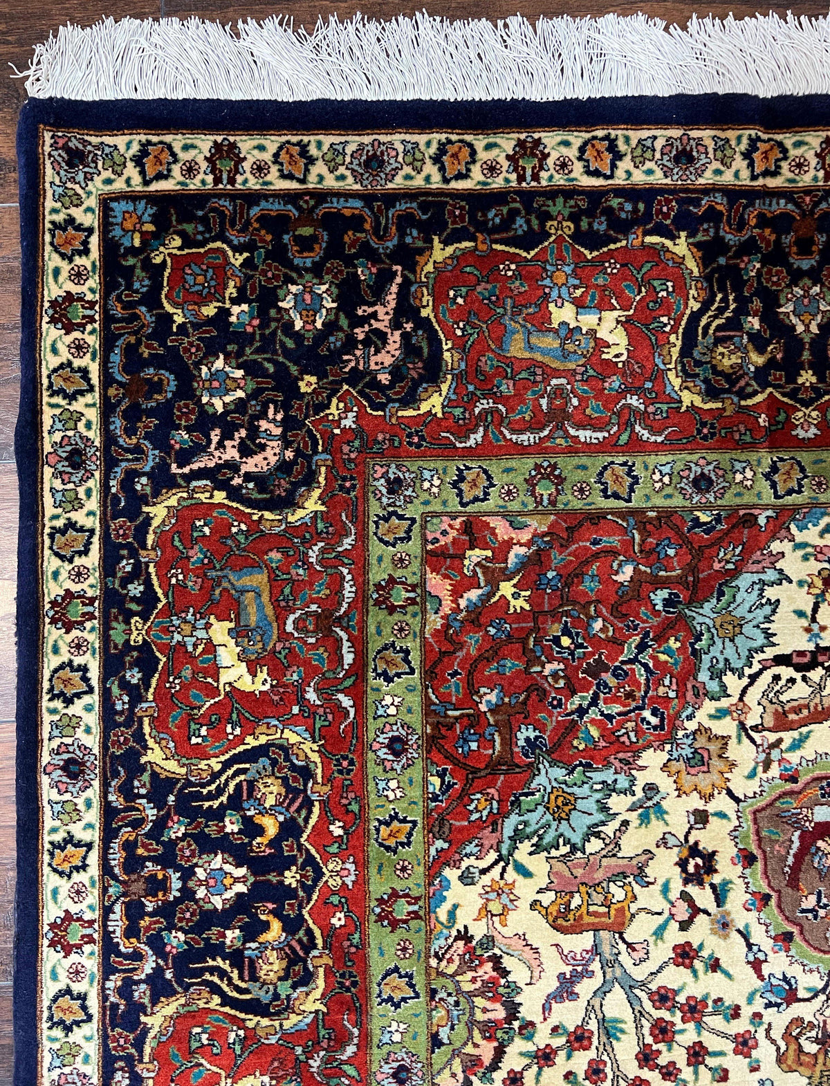 Wonderful Sino Persian Rug 6x10 with Animal Pictorial Motifs, Cream Dark Red Navy Blue, Birds Gazelles, Two Medallions, Top Quality Handmade - Jewel Rugs, view 7