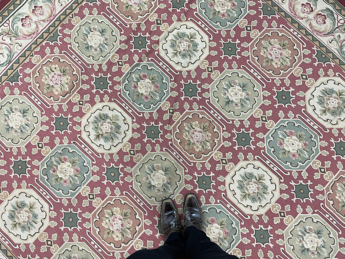 Square Aubusson Rug 9x9, Panel Design, European French English Carpet, Wool - Jewel Rugs, view 4