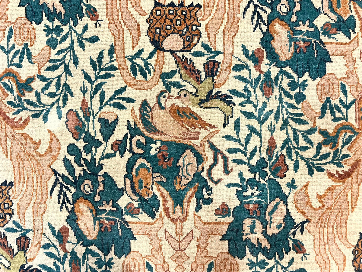10x13 Wool Rug, Floral Pattern, Birds, Handmade Vintage Carpet, Couristan Rug, Beige - Jewel Rugs, view 5