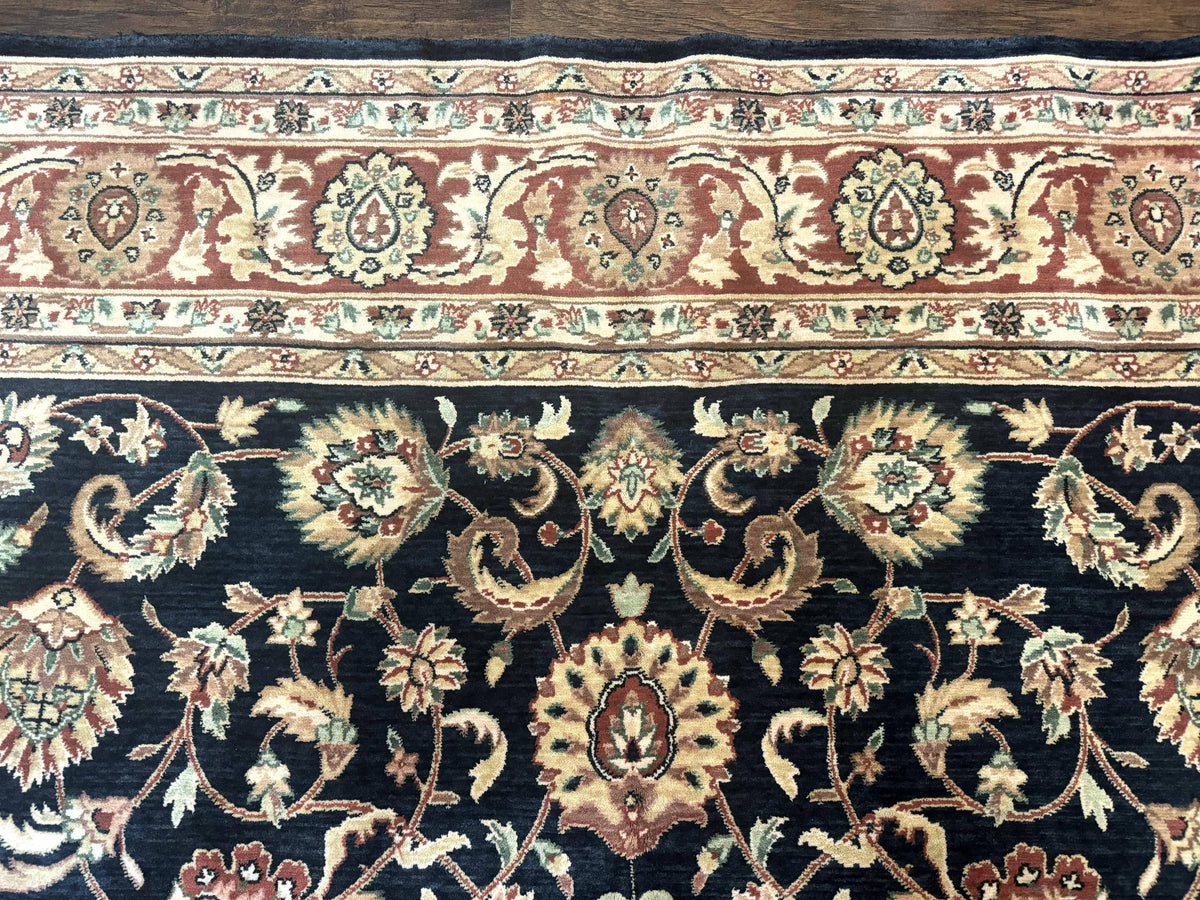Vintage Oriental Rug 8x11, Floral Persian Design Carpet, Turkish Power Loomed Rug, Navy Blue Red Cream - Jewel Rugs, view 4