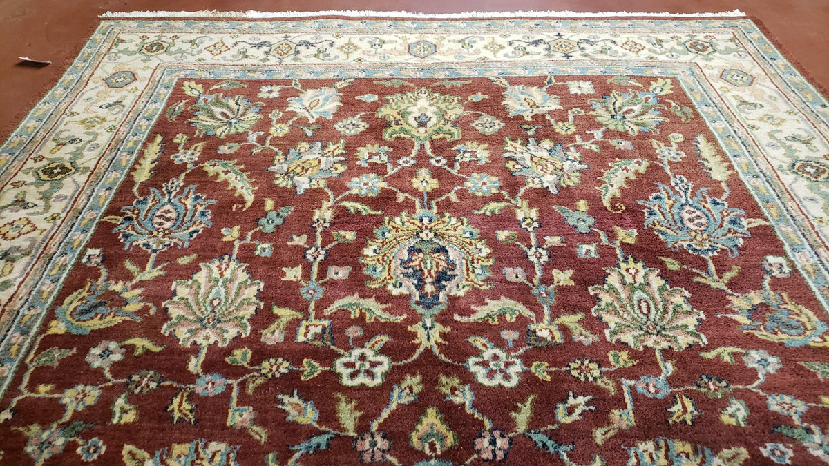 8x12 Indo-Mahal Rug, Floral Allover, Red & Beige, Wool Vintage Handmade Traditional Carpet - Jewel Rugs, view 5