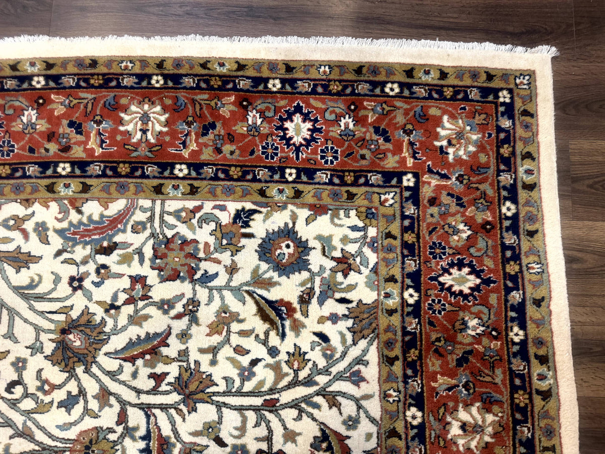 Indo Persian Rug 9x12, Ivory and Red, Traditional Wool Oriental Carpet - Jewel Rugs, view 7