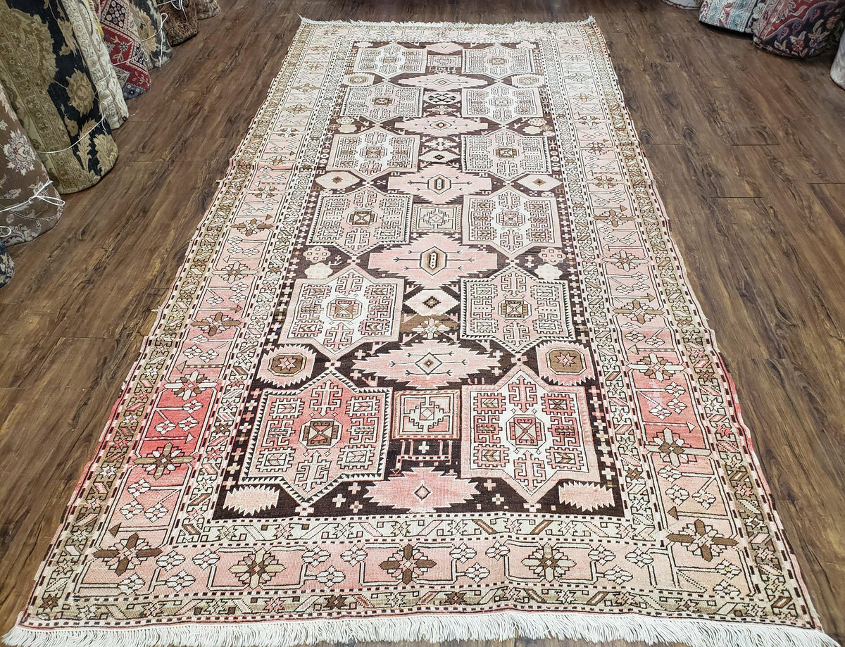 Antique Caucasian Rug 5' 5" x 10' 9", Shirvan Carpet, Wide Oriental Corridor Runner, Quality Handmade Hand-Knotted Wool Rug, Pale Pink Black - Jewel Rugs, view 2