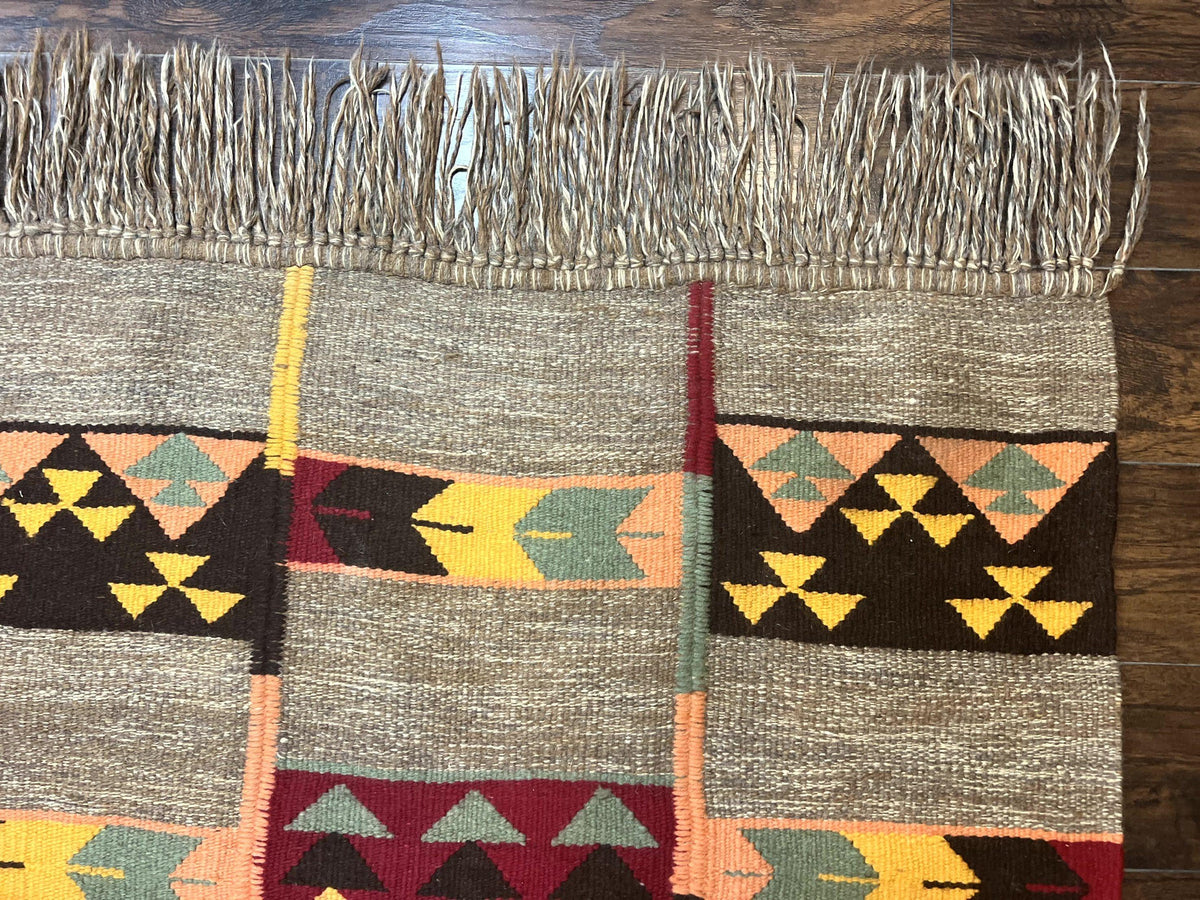 South American Flatweave Rug, Gray, Handmade Vintage Wool Bohemian Blanket - Jewel Rugs, view 8
