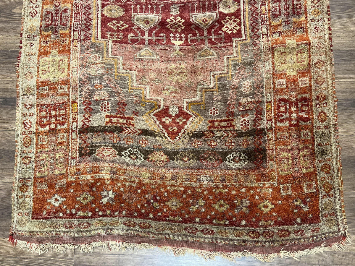 Antique Turkish Melas Rug 4x7, Tribal Geometric Unique Collectible Hand Knotted Wool Oriental Carpet, Rare 1920s Rug, Burnt Orange Red - Jewel Rugs, view 6
