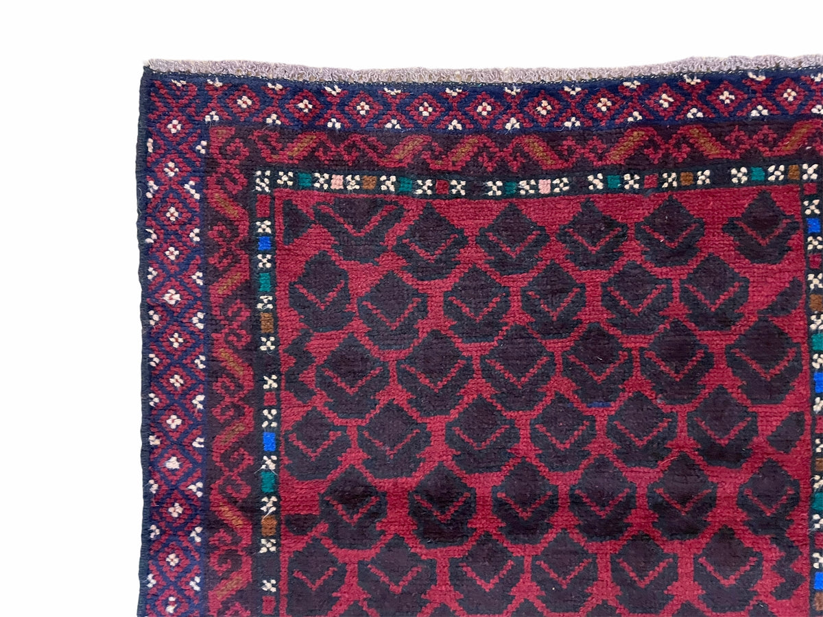 2' 8" X 4' 6" Vintage Handmade Tribal Wool Rug Balouchi Rug Afghan Rug Red Blue - Jewel Rugs, view 6