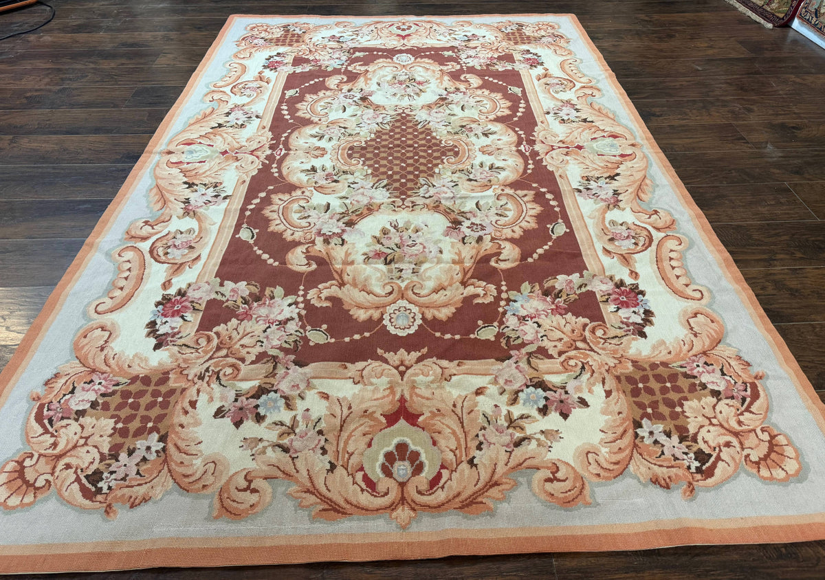 Vintage Needlepoint Rug 6x9, Aubusson Rug, Flatweave Wool Elegant Carpet, Medium Size, French European Design - Jewel Rugs, view 2