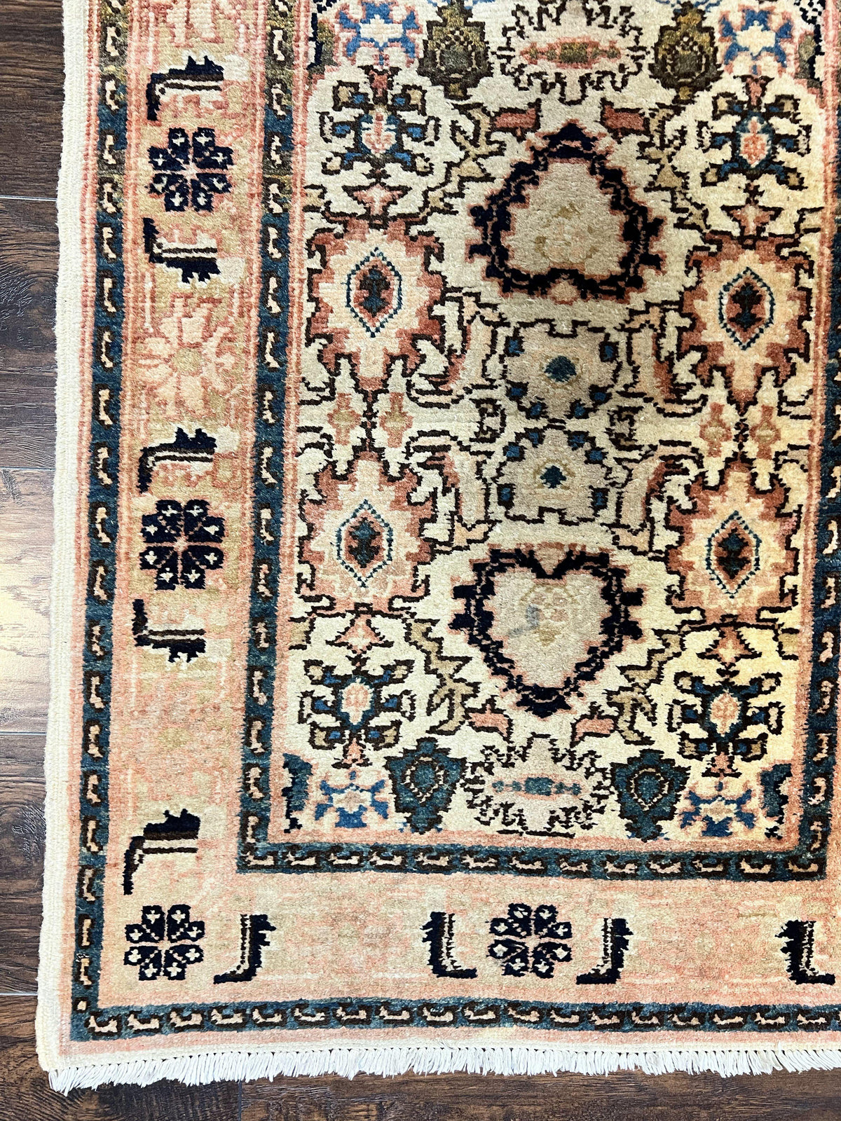 Romanian Runner Rug 2.6 x 12.9, Wool Handmade Hand Knotted Skinny Runner for Hallway, Floral Allover, Vintage Tan Runner - Jewel Rugs, view 8