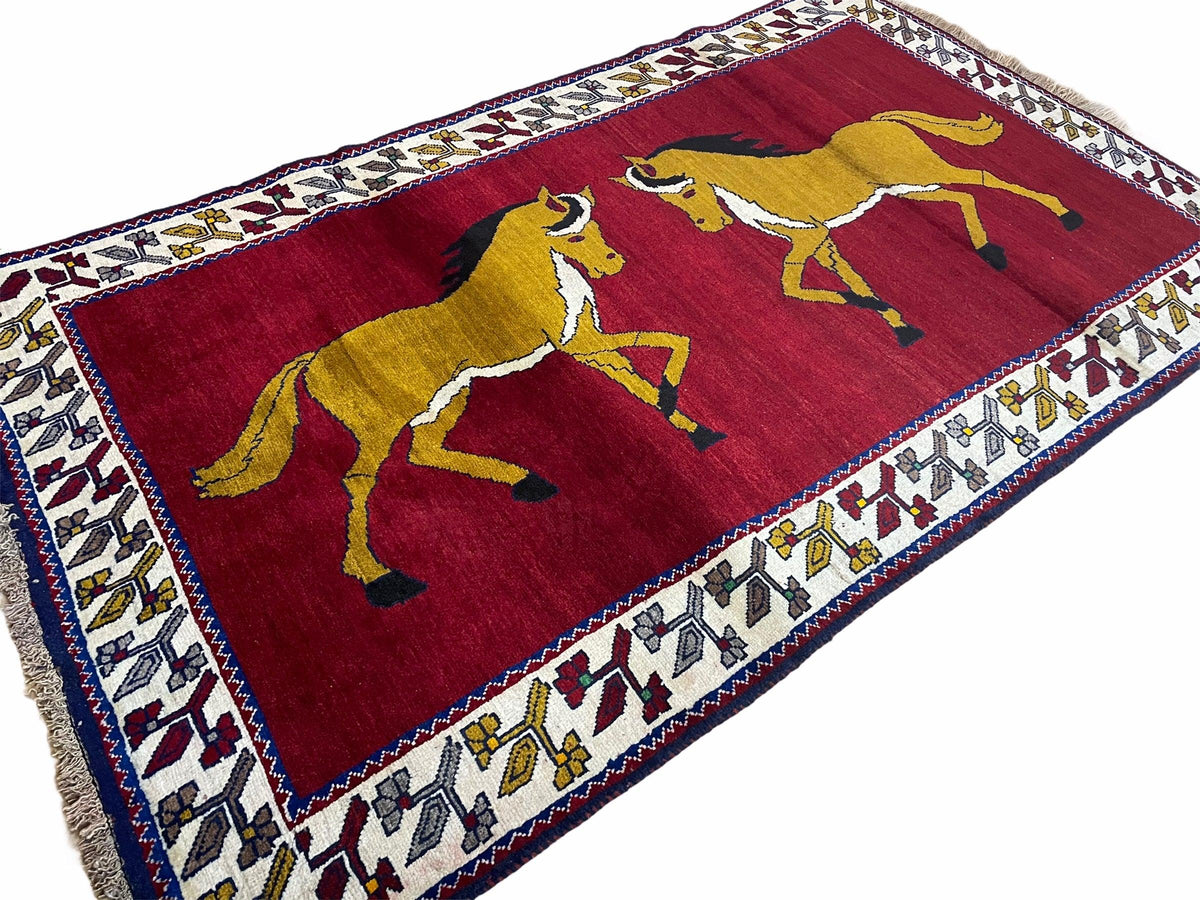 4 X 7 Handmade Hand-Knotted Quality Wool Rug Horses Zagros Red Mustard Gold New - Jewel Rugs, view 2