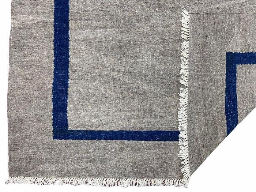 Geometric Turkish Kilim Rug 5' 7" x 7' 9", Flatweave Carpet, Minimal Design, Anatolian Carpet, Gray, Geometric, Dark Blue, Hand-Knotted, New - Jewel Rugs, view 11