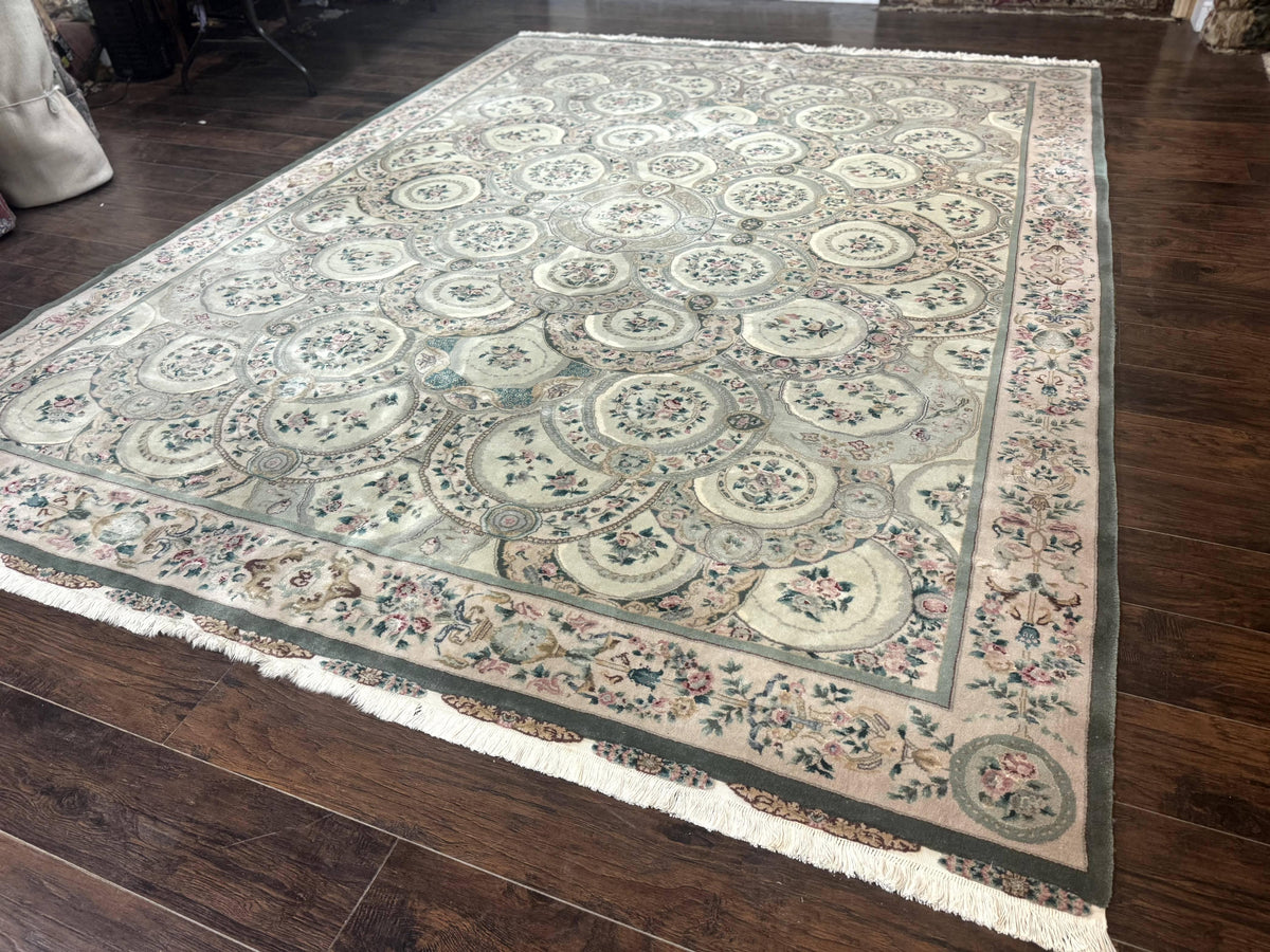 Pak Persian Rug 9x12, Wool with Silk Highlights, European Design, Floral, Green - Jewel Rugs, view 3