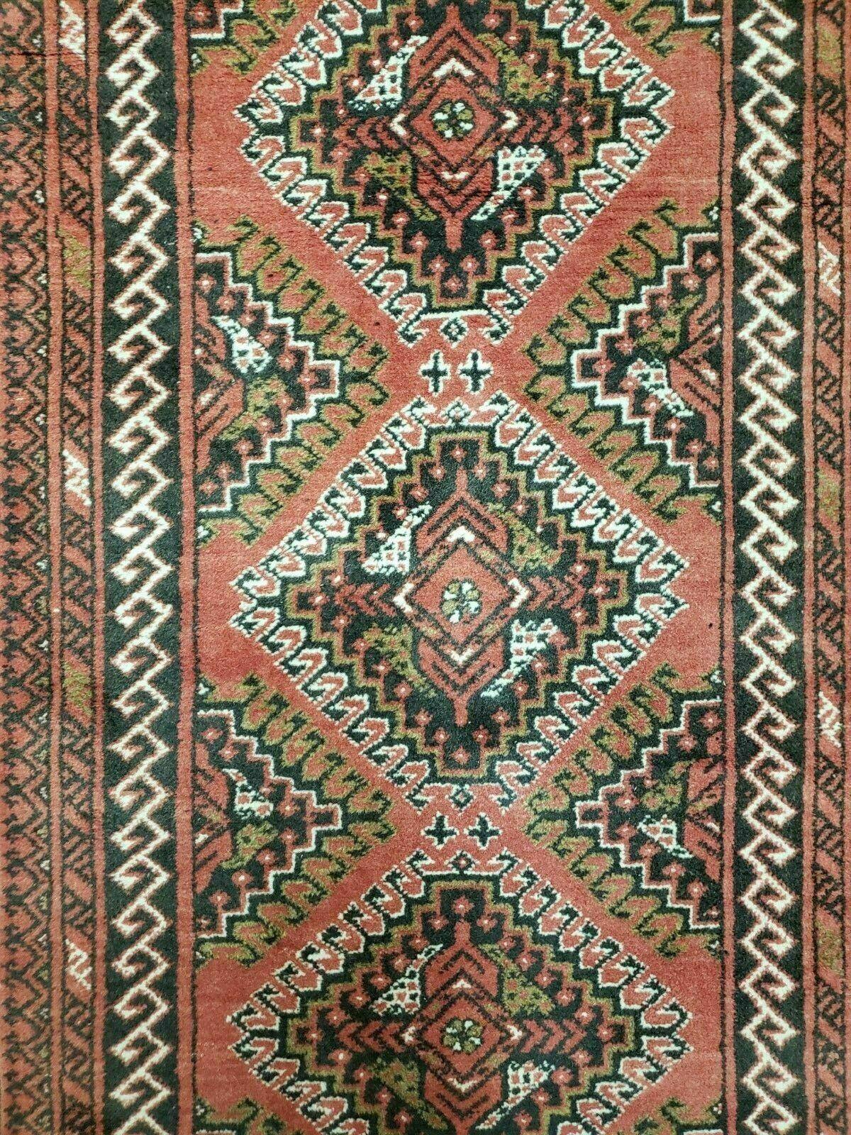 2' 5" X 9' Vintage Handmade Bokhara Red Turkoman Pakistani Wool Runner Rug Organic - Jewel Rugs, view 6