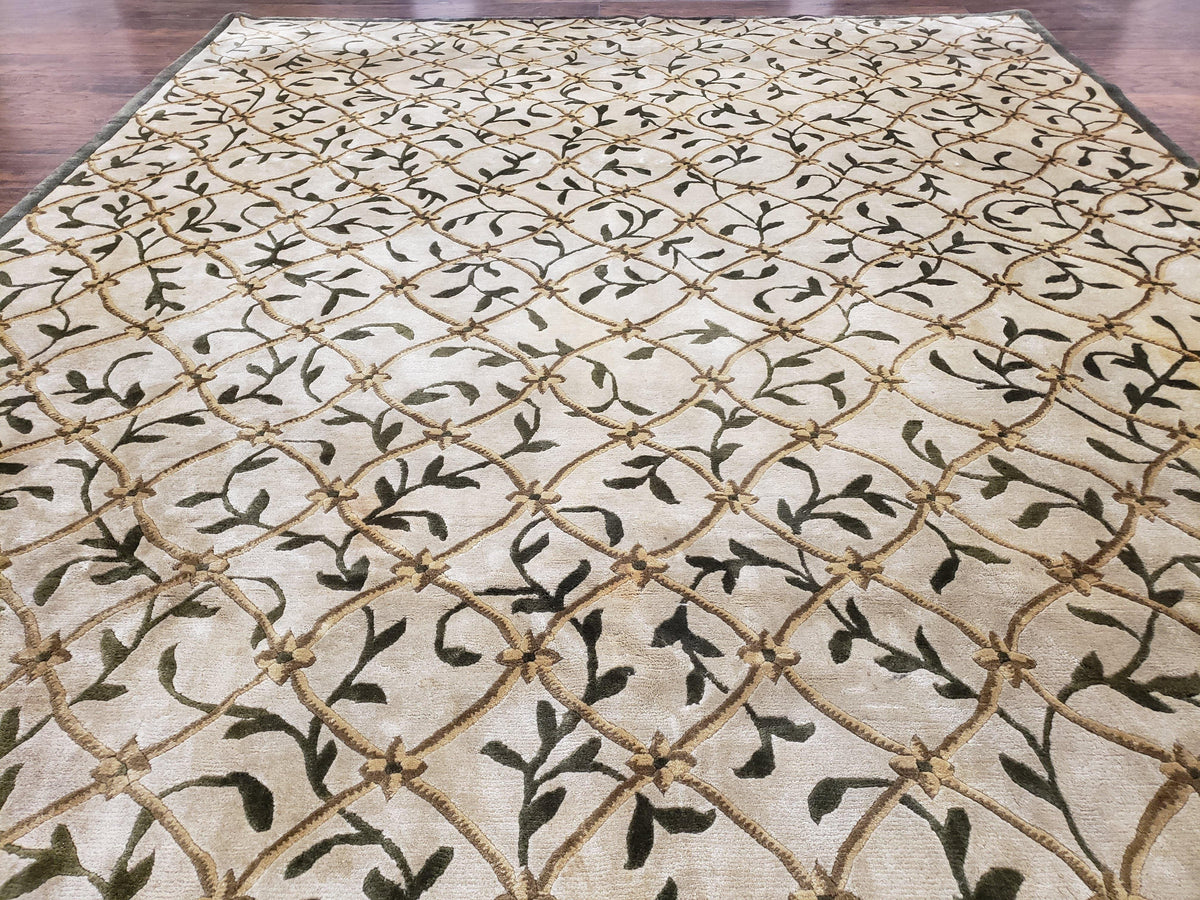 Vintage Tibetan Nepalese Area Rug 9x12, Wool Hand-Knotted, Beige Nepali Soft Pile Carpet, 9 x 12 Living Room Modern Dining Room Rug - Jewel Rugs, view 11