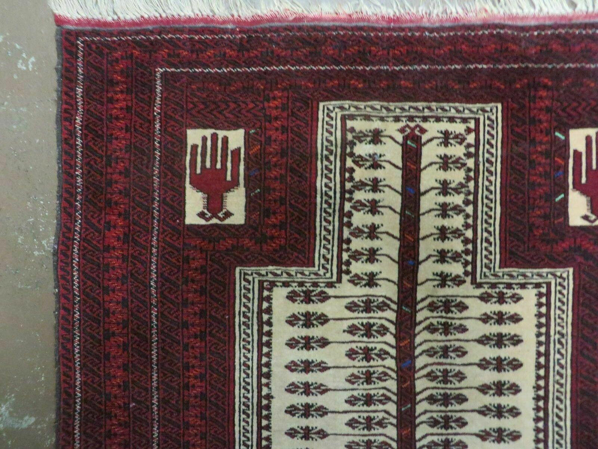 3' X 5' Antique Handmade Turkoman Balouchi Prayer Wool Rug Khamesh - Jewel Rugs, view 6
