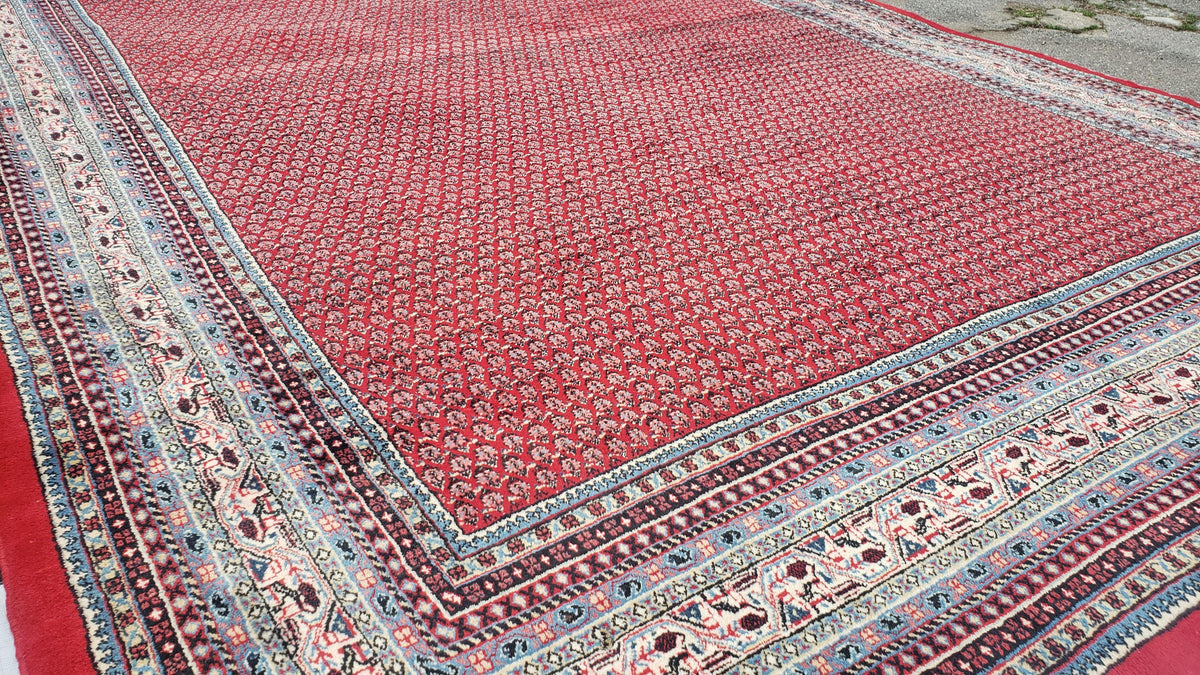 Persian Sarouk Mir Pattern, Red and Beige, Hand-Knotted, Wool, Paisley Boteh Design, 9'9" x 13', Semi Antique - Jewel Rugs, view 3