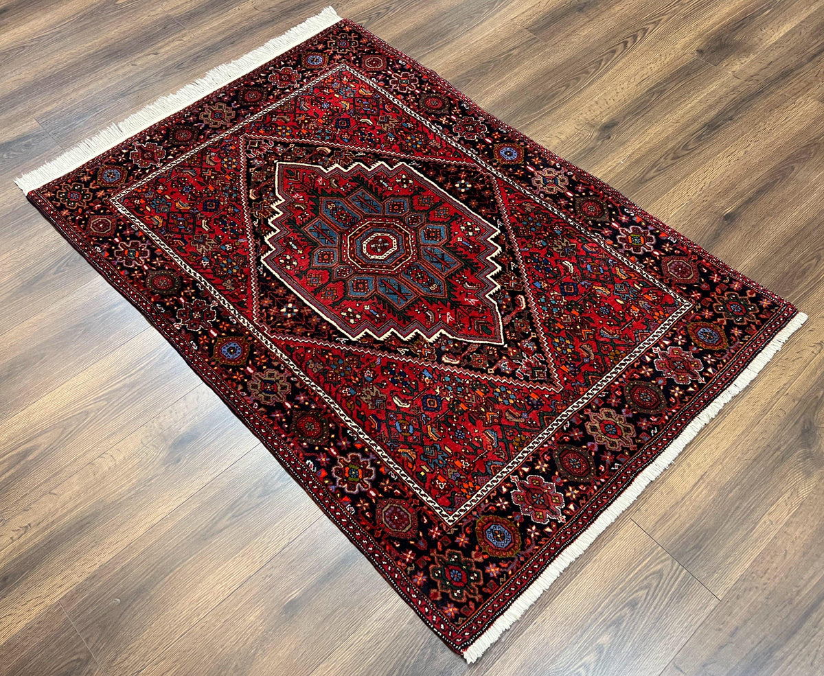 Fine Persian Bidjar Rug 3x5 ft, Ruby Red and Black, Geometric Medallion, Hand Knotted Semi Antique Oriental Bijar Carpet, Wool Area Rug, Tribal Rug - Jewel Rugs, view 13