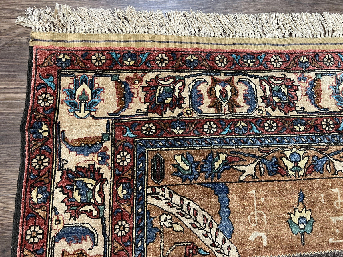 Unique Afghan Silk Rug 4x6, Hunting Pattern Animal Motifs, Light Brown and Cream, Persian Handwritten Poetry, Fine 1940s Oriental Carpet Wow - Jewel Rugs, view 8