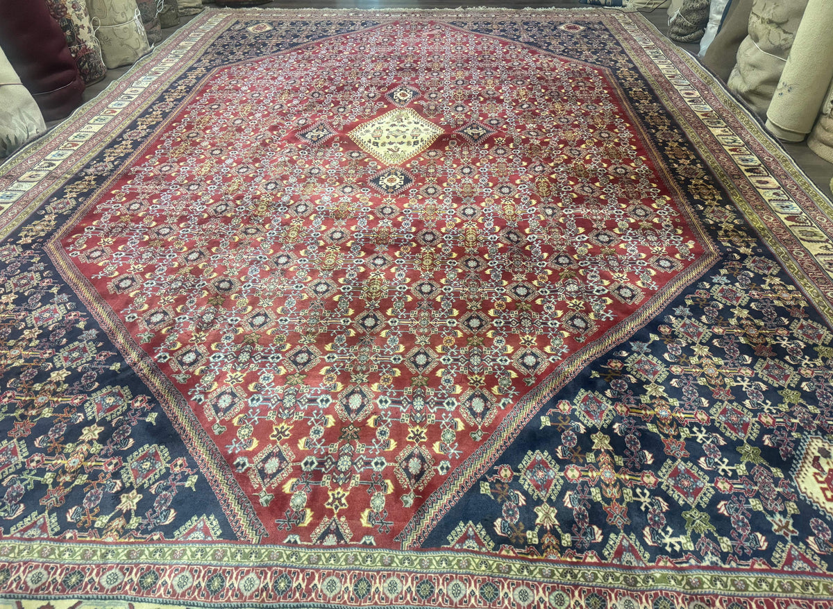 Palace Size Persian Shiraz Rug 13x19, Tribal Rug, Herati Pattern, Brick Red Navy Blue Beige, Oversized Persian Wool Area Rug, Extra Large - Jewel Rugs, view 5