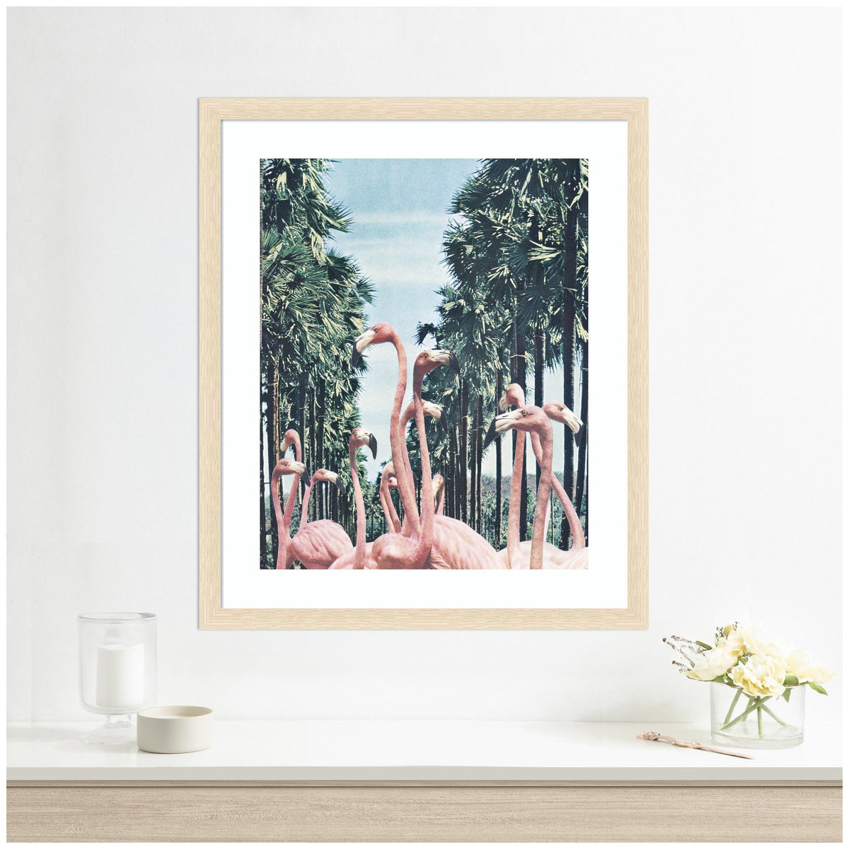 Framed Art Palm Trees and Flamingos by Sarah Eisenlohr