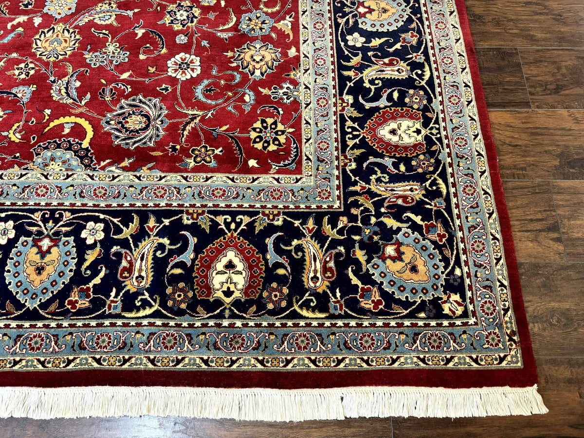 Pak Persian Rug 9x12, Red and Navy Blue, Floral Allover, Hand Knotted Vintage Wool Carpet, Fine 260 KPSI - Jewel Rugs, view 9