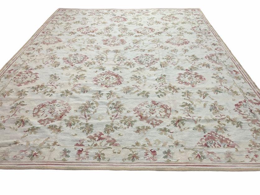 9x12 Flatweave Aubusson Needlepoint Rug, New, Beige, Tan, Green, Handmade, Hand-Knotted Area Rug, French European Carpet, Flowers - Jewel Rugs, view 3