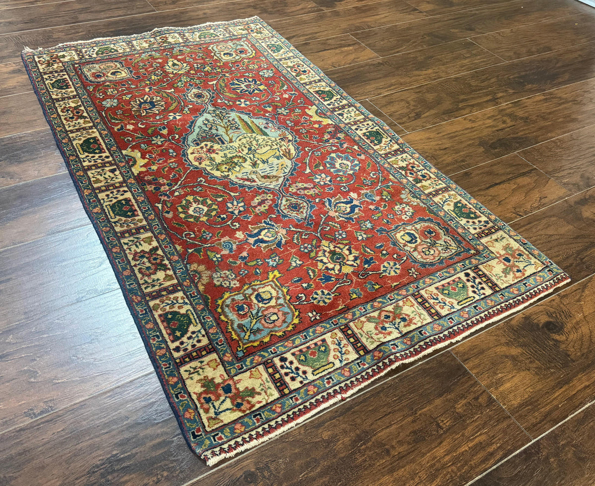 Small Persian Tabriz Rug 2.8 x 4.7, Red, Animal Pictorials, Semi Antique Vintage - Jewel Rugs, view 3